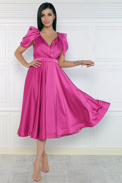 Rochie MBG fuchsia cu maneca din falduri