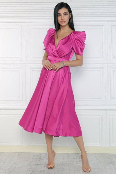 Rochie MBG fuchsia cu maneca din falduri