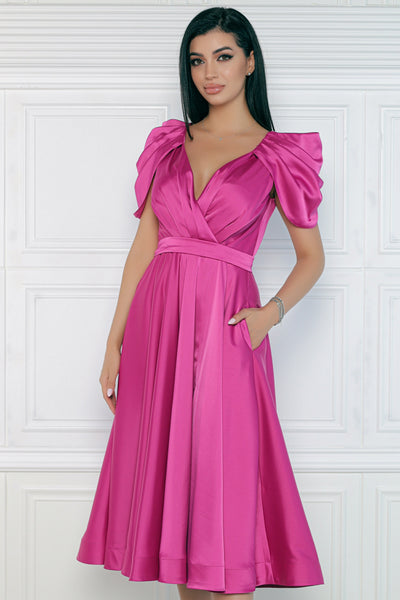 Rochie MBG fuchsia cu maneca din falduri