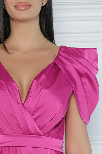 Rochie MBG fuchsia cu maneca din falduri