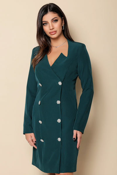 Rochie MBG verde tip sacou cu 2 randuri de nasturi