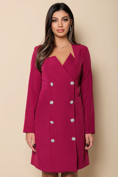 Rochie MBG magenta tip sacou cu 2 randuri de nasturi