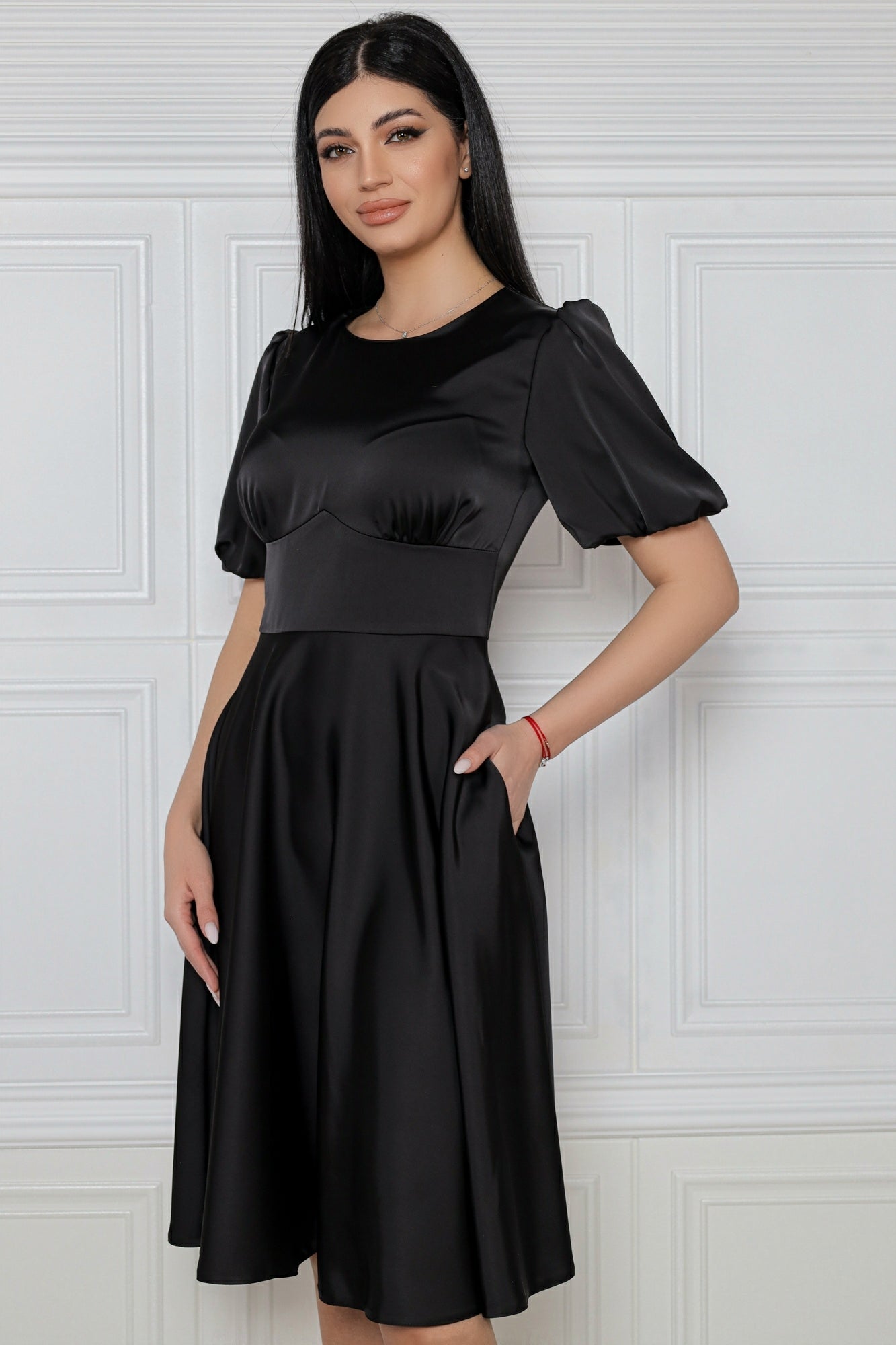 Rochie MBG neagra cu maneci bufante