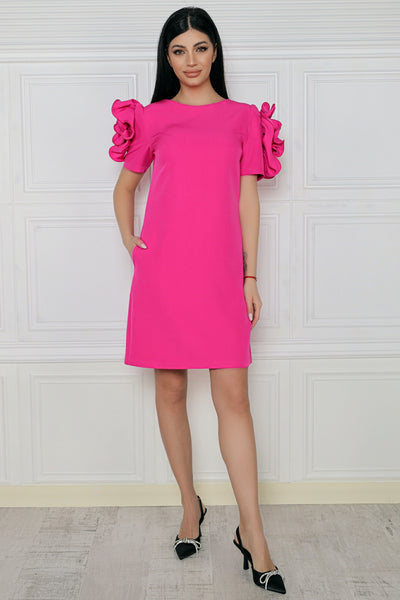 Rochie MBG fuchsia cu trandafir manual pe maneci