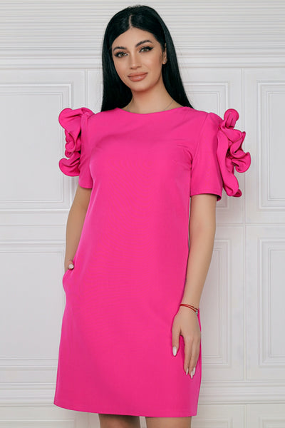 Rochie MBG fuchsia cu trandafir manual pe maneci