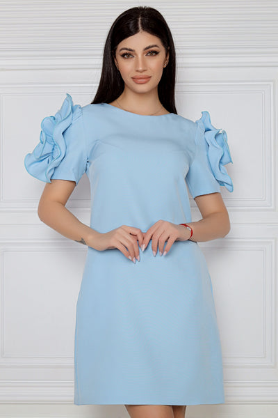 Rochie MBG bleu cu trandafir manual pe maneci