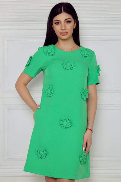 Rochie MBG verde cu flori aplicate manual