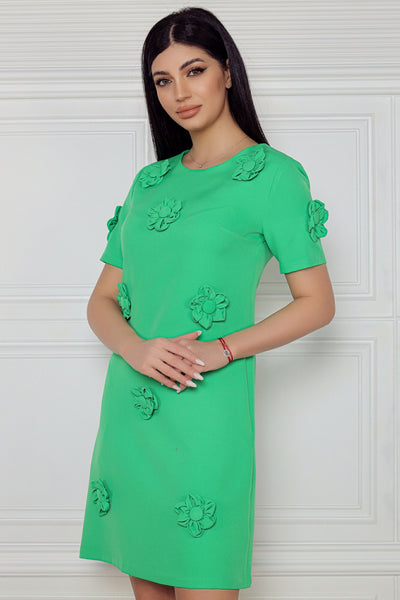 Rochie MBG verde cu flori aplicate manual