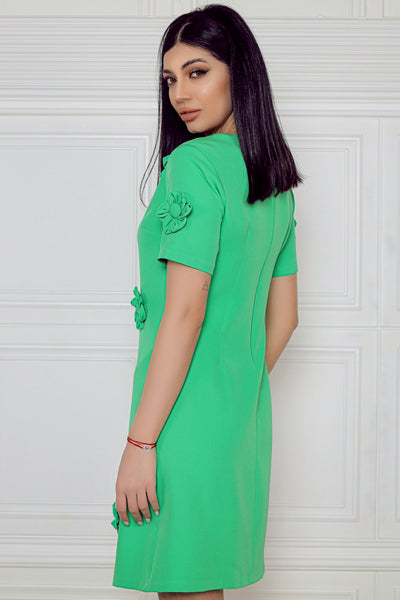 Rochie MBG verde cu flori aplicate manual