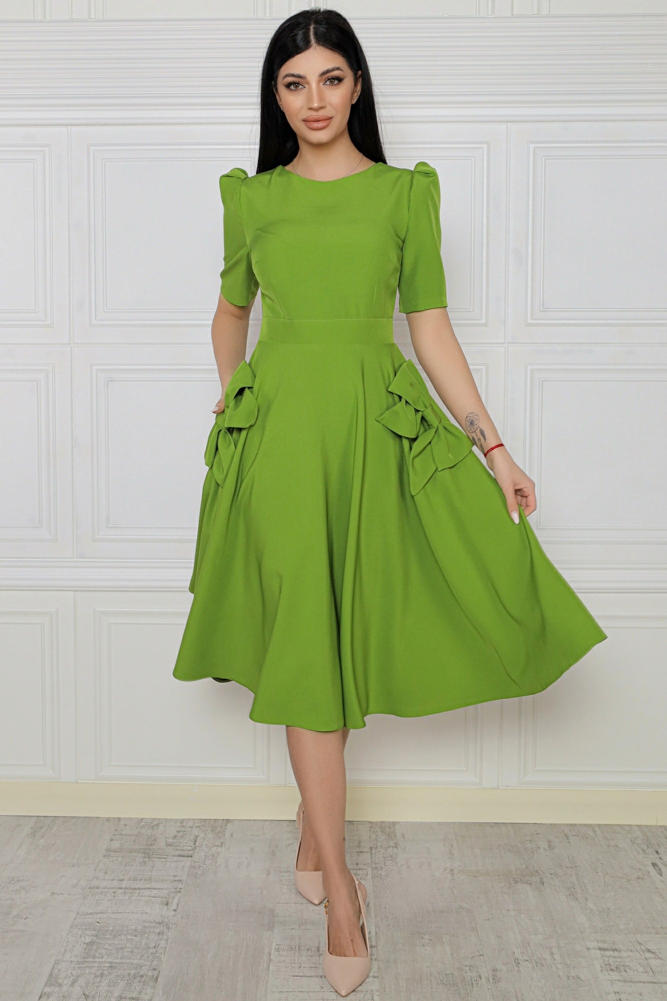 Rochie MBG olive cu fundite la buzunare