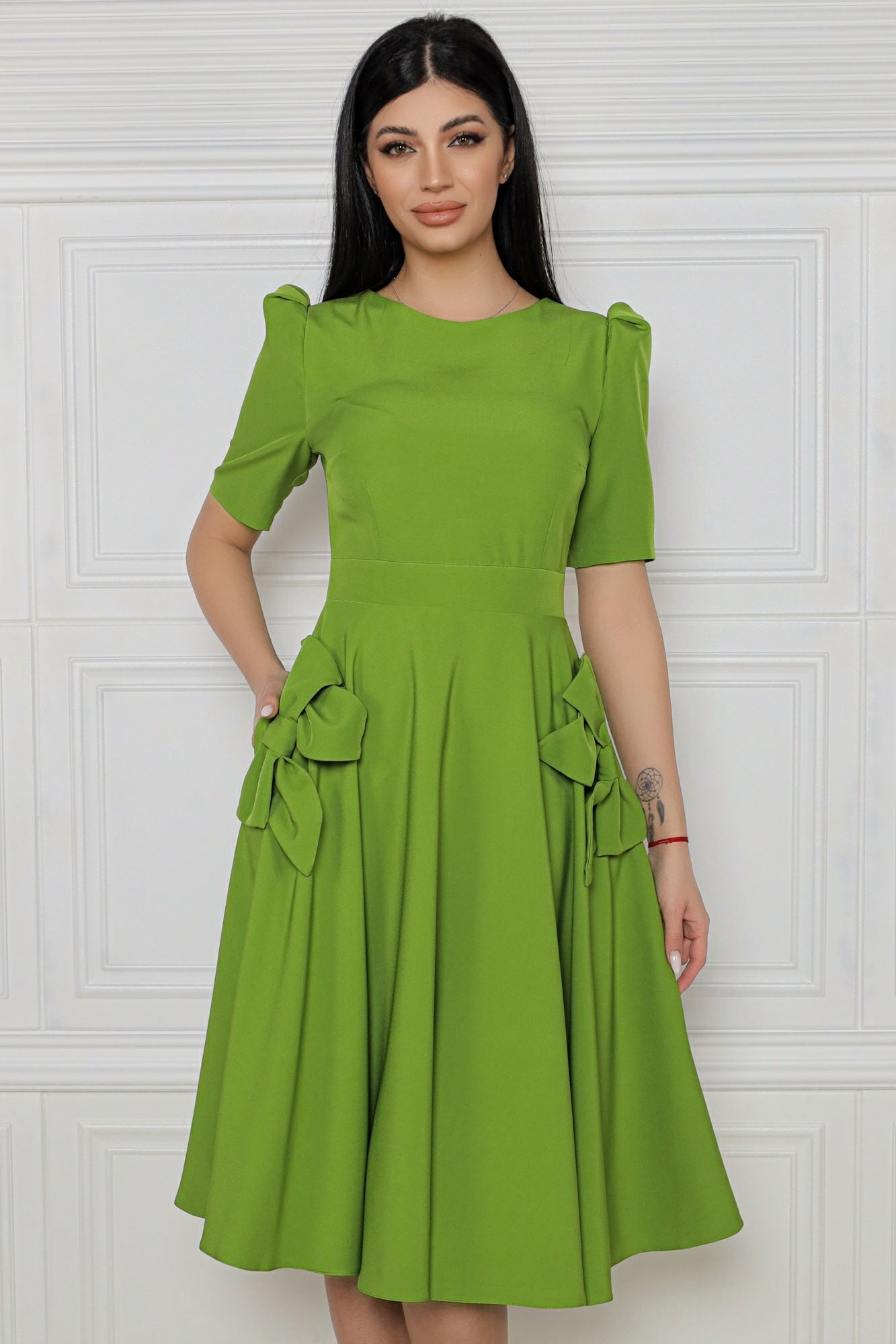 Rochie MBG olive cu fundite la buzunare