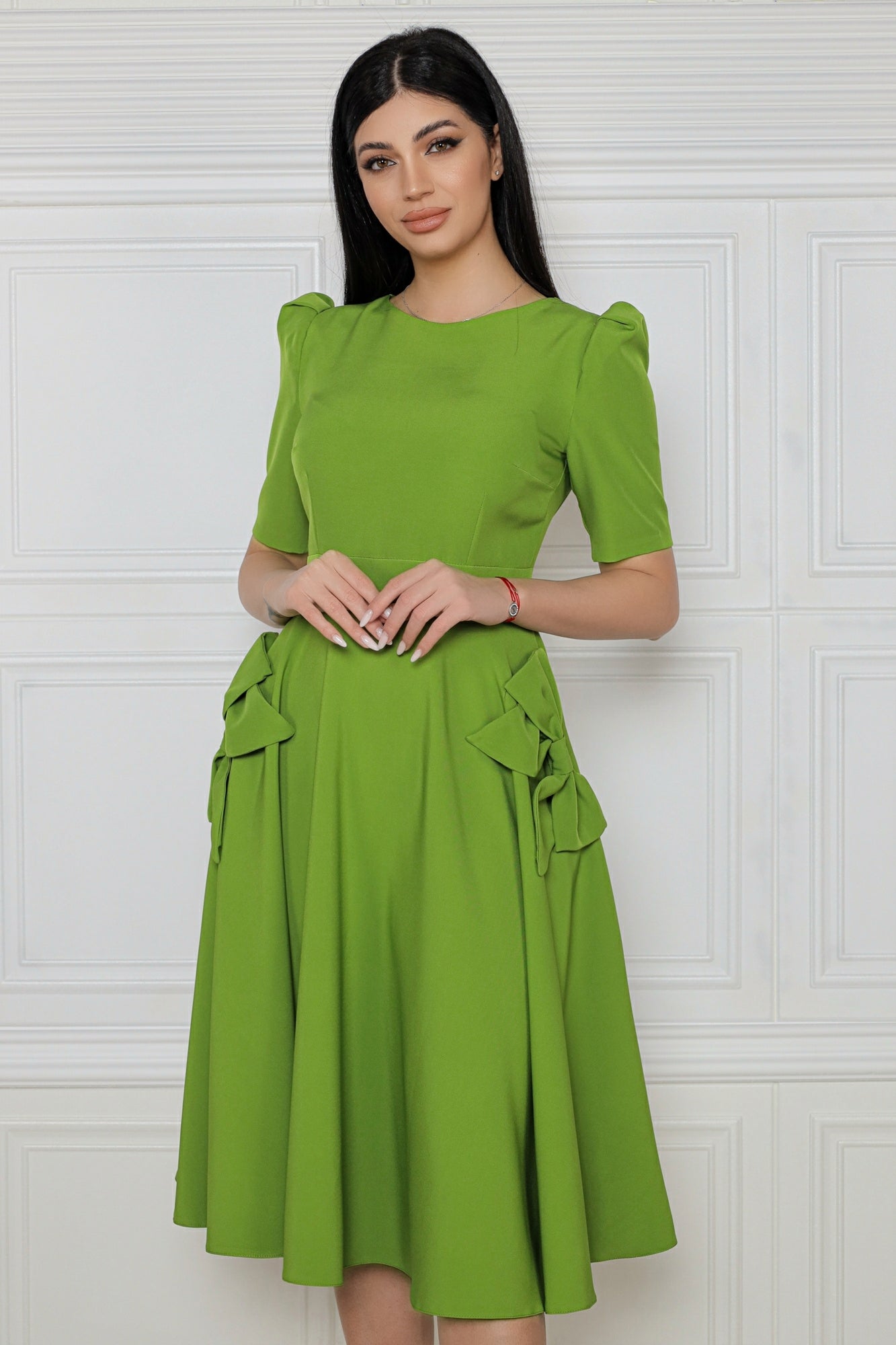 Rochie MBG olive cu fundite la buzunare