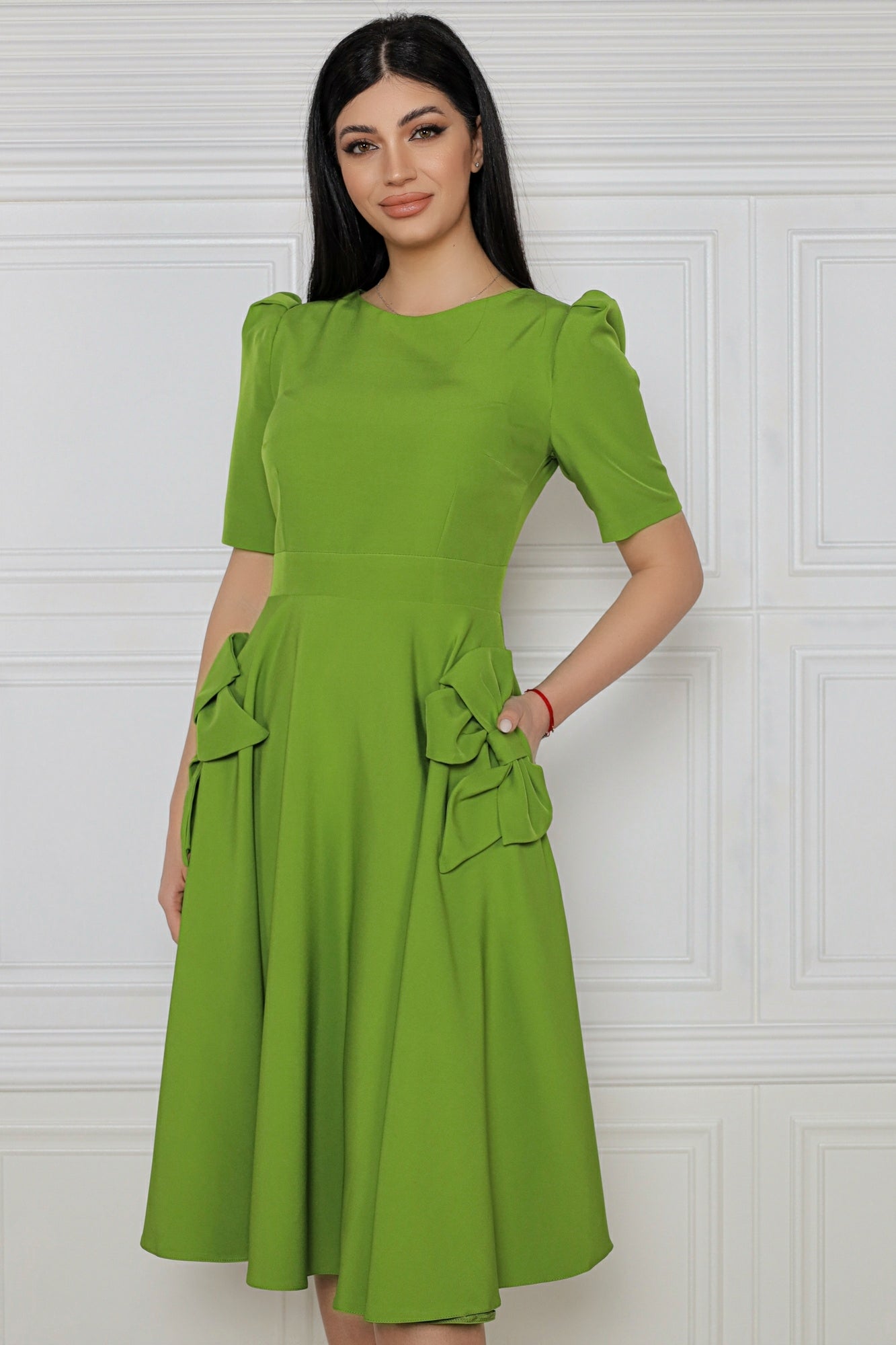 Rochie MBG olive cu fundite la buzunare