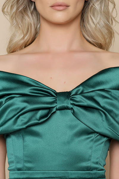 Rochie MBG verde pe umeri cu funda la bust