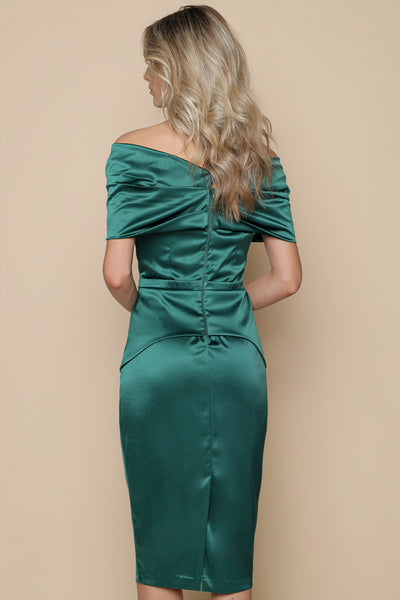 Rochie MBG verde pe umeri cu funda la bust