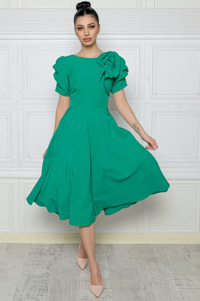 Rochie MBG verde cu floare aplicata manual