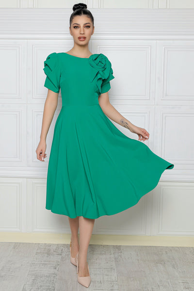 Rochie MBG verde cu floare aplicata manual