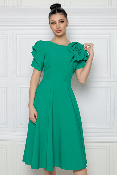 Rochie MBG verde cu floare aplicata manual