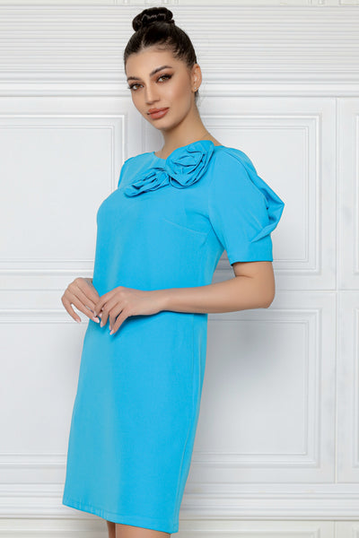 Rochie MBG bleu cu flori 3D pe umar