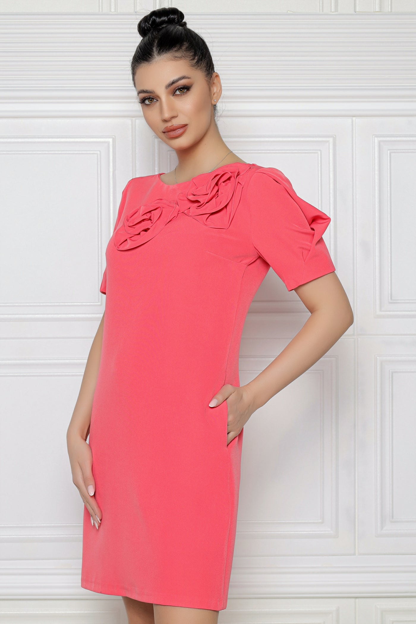 Rochie MBG somon cu flori 3D pe umar