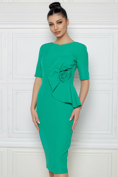 Rochie MBG verde cu aplicatii 3D pe lateral