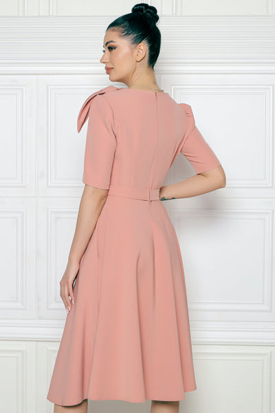 Rochie MBG peach cu fald strans pe umar