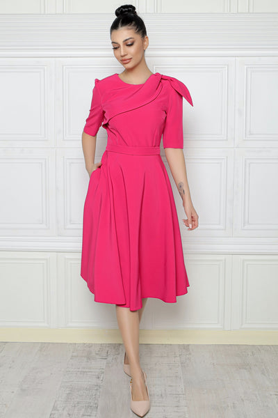 Rochie MBG fuchsia cu fald strans pe umar