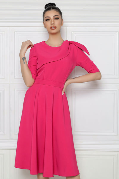 Rochie MBG fuchsia cu fald strans pe umar