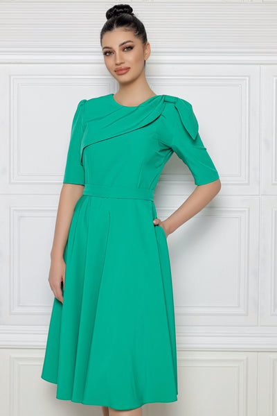 Rochie MBG verde cu fald strans pe umar