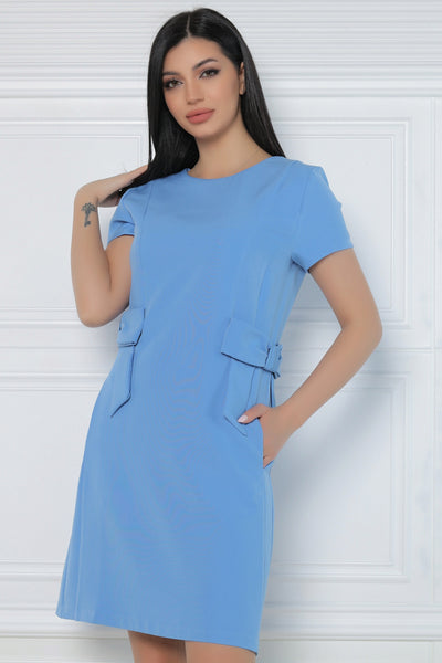 Rochie MBG bleu cu funda pe lateral