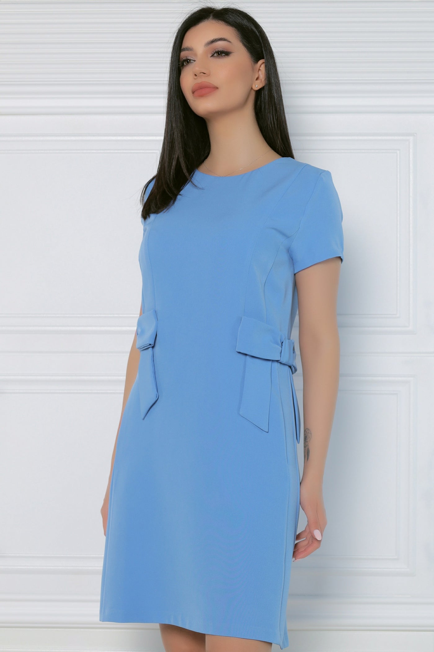 Rochie MBG bleu cu funda pe lateral