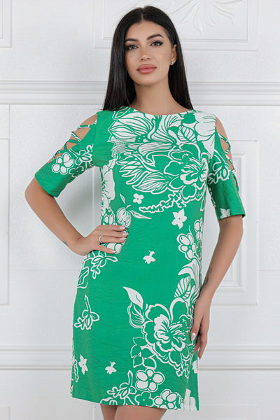 Rochie MBG verde cu imprineu floral