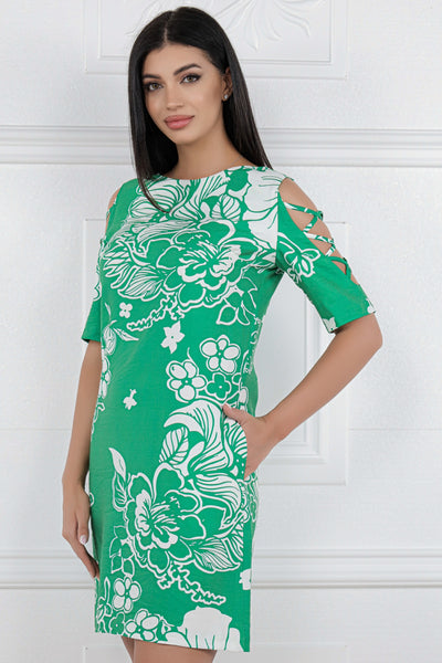 Rochie MBG verde cu imprineu floral