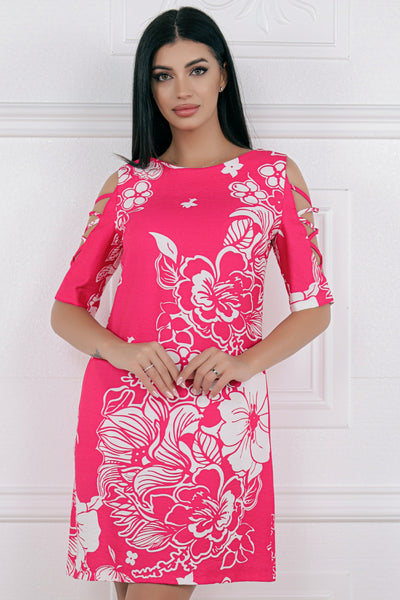 Rochie MBG fuchsia cu imprineu floral