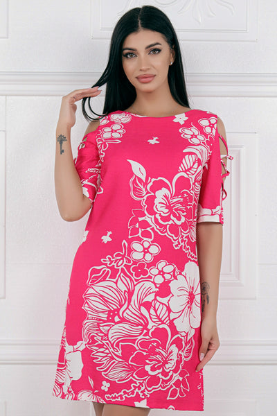 Rochie MBG fuchsia cu imprineu floral