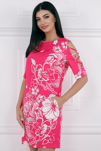 Rochie MBG fuchsia cu imprineu floral