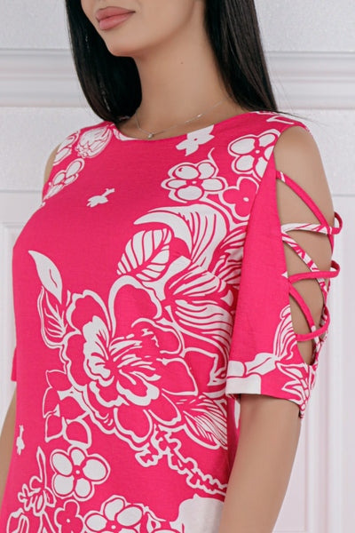 Rochie MBG fuchsia cu imprineu floral