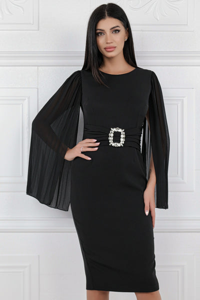 Rochie MBG neagra cu maneci despicate din voal