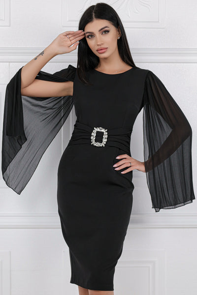 Rochie MBG neagra cu maneci despicate din voal