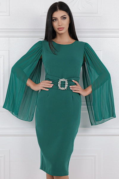 Rochie MBG verde cu maneci despicate din voal