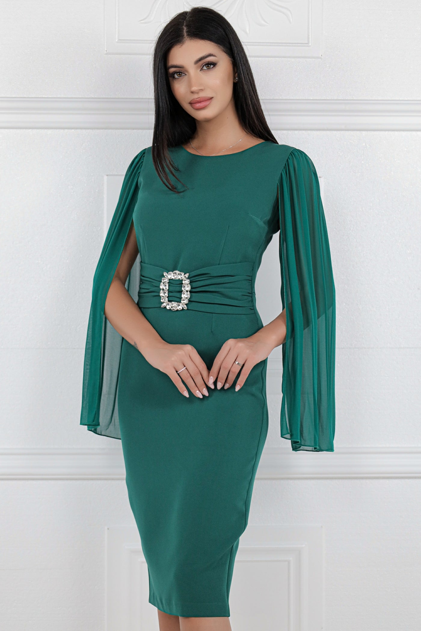 Rochie MBG verde cu maneci despicate din voal