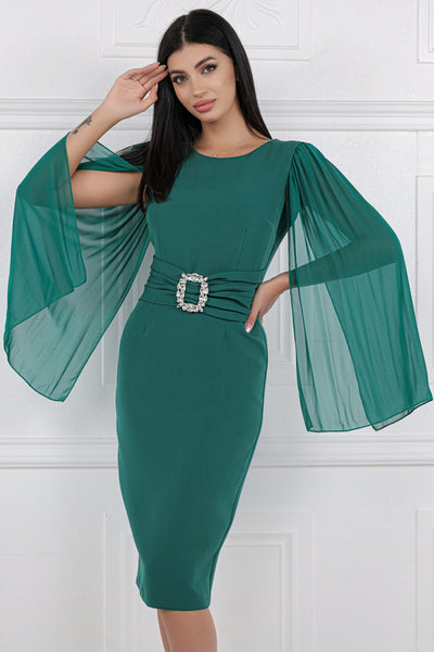 Rochie MBG verde cu maneci despicate din voal