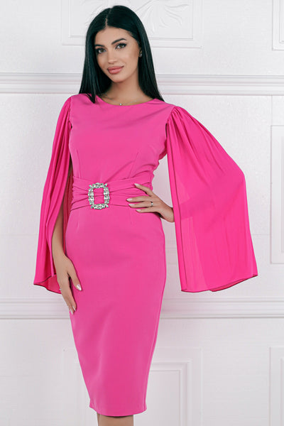 Rochie MBG fuchsia cu maneci despicate din voal