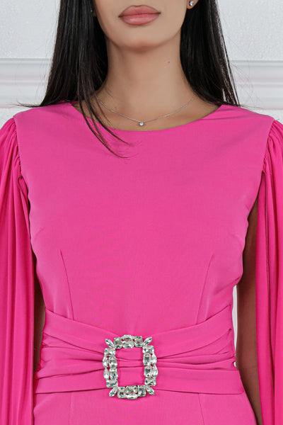 Rochie MBG fuchsia cu maneci despicate din voal