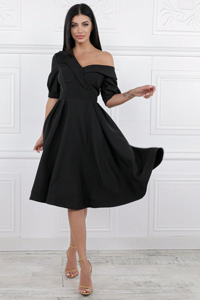 Rochie MBG neagra cu umar picat