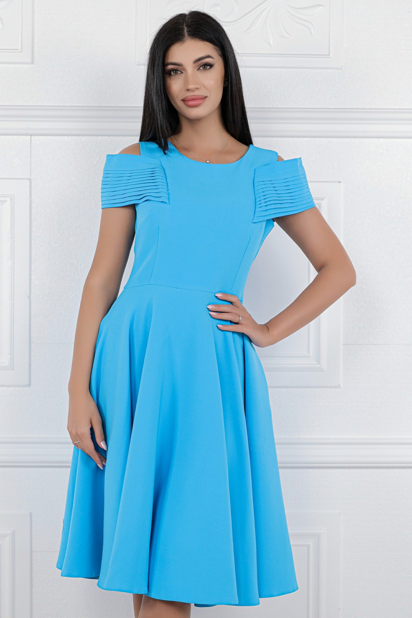 Rochie MBG bleu cu maneca din falduri