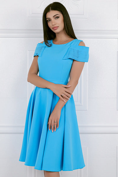 Rochie MBG bleu cu maneca din falduri