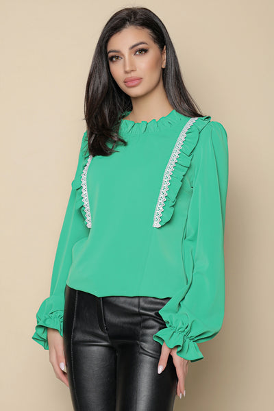 Bluza MBG verde cu volane si dantela pe lateral