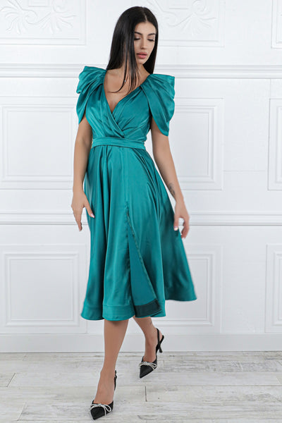 Rochie MBG turquoise cu maneca din falduri