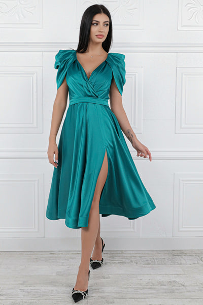 Rochie MBG turquoise cu maneca din falduri